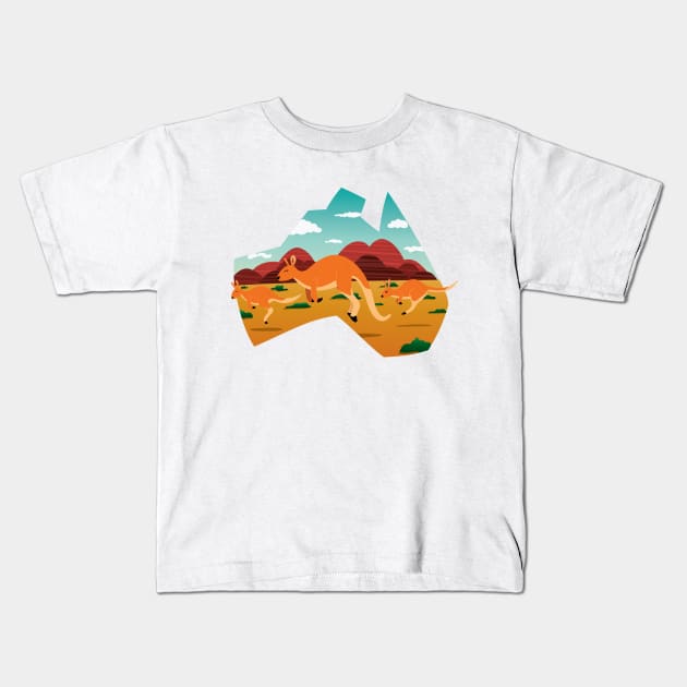 Australia Kangaroos Kids T-Shirt by DreamBox
